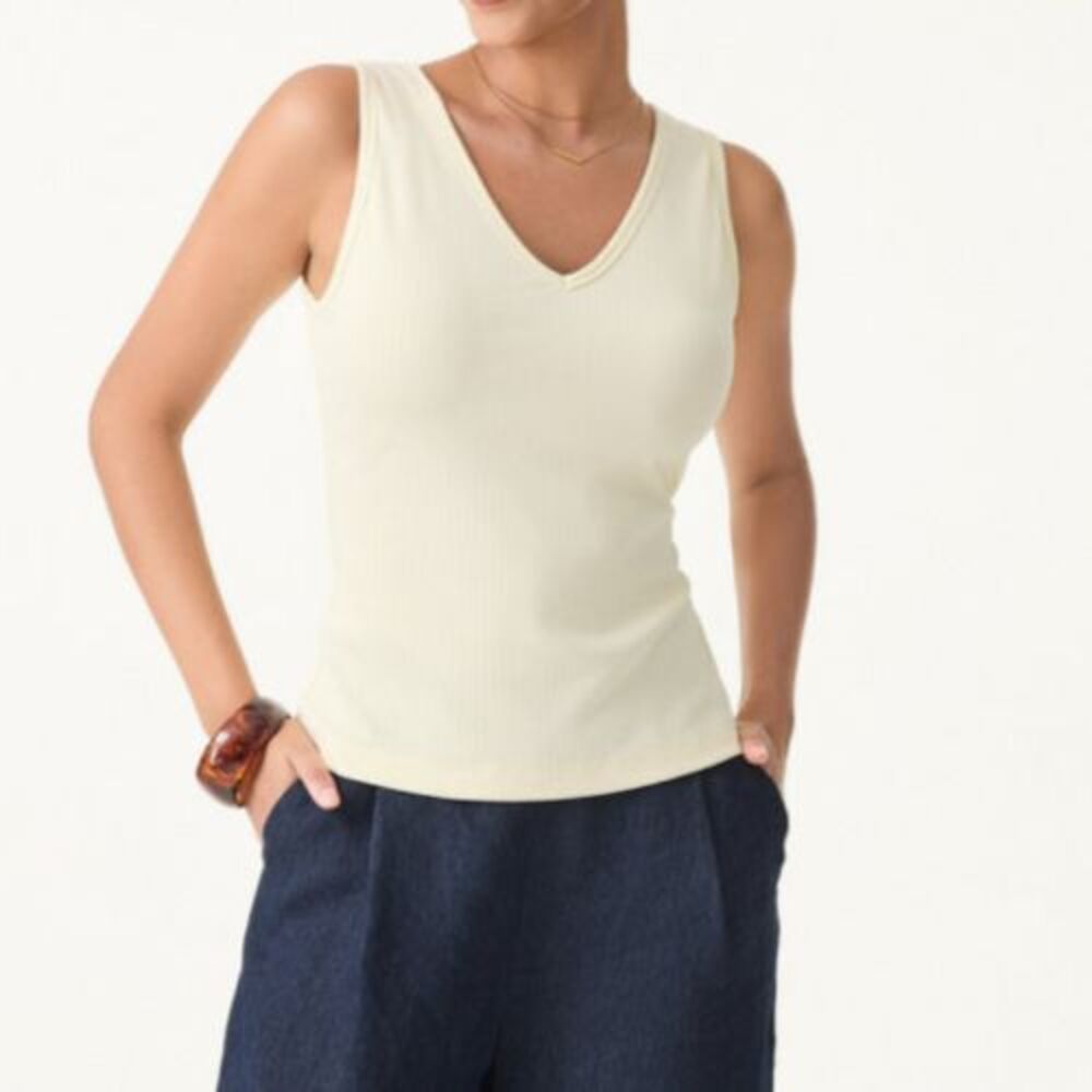 OGL White Cotton Blend Pointelle V Neck Brami Tank Top Size XL